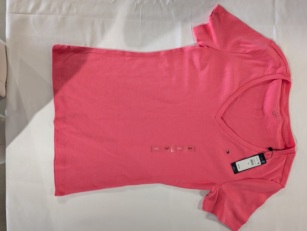 Tommy Hilfiger Pink V-Neck T-Shirt (Size S)